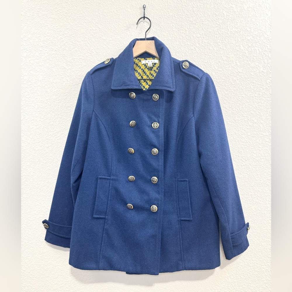 Cabi Navy Wool Blend Peacoat Women’s L Double Breasted Anchor Button Coat